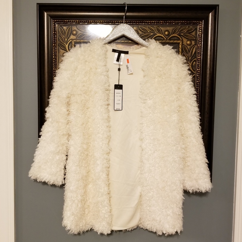 Bcbgmaxazria fuzzy ivory cardigan NWT todo:14:418